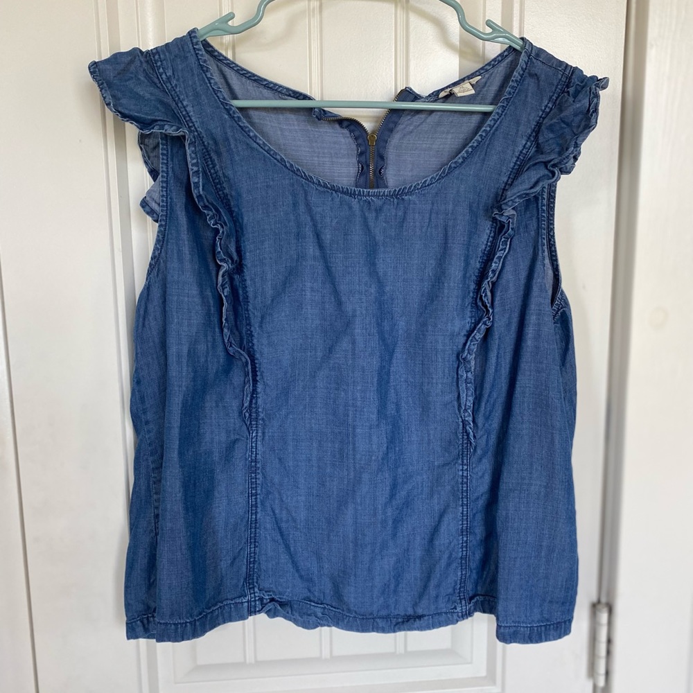 Chambray ruffle sleeve tank blouse